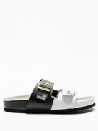 Logo Buckle Slides - Black / White by Love Moschino | 25 South Boutiques