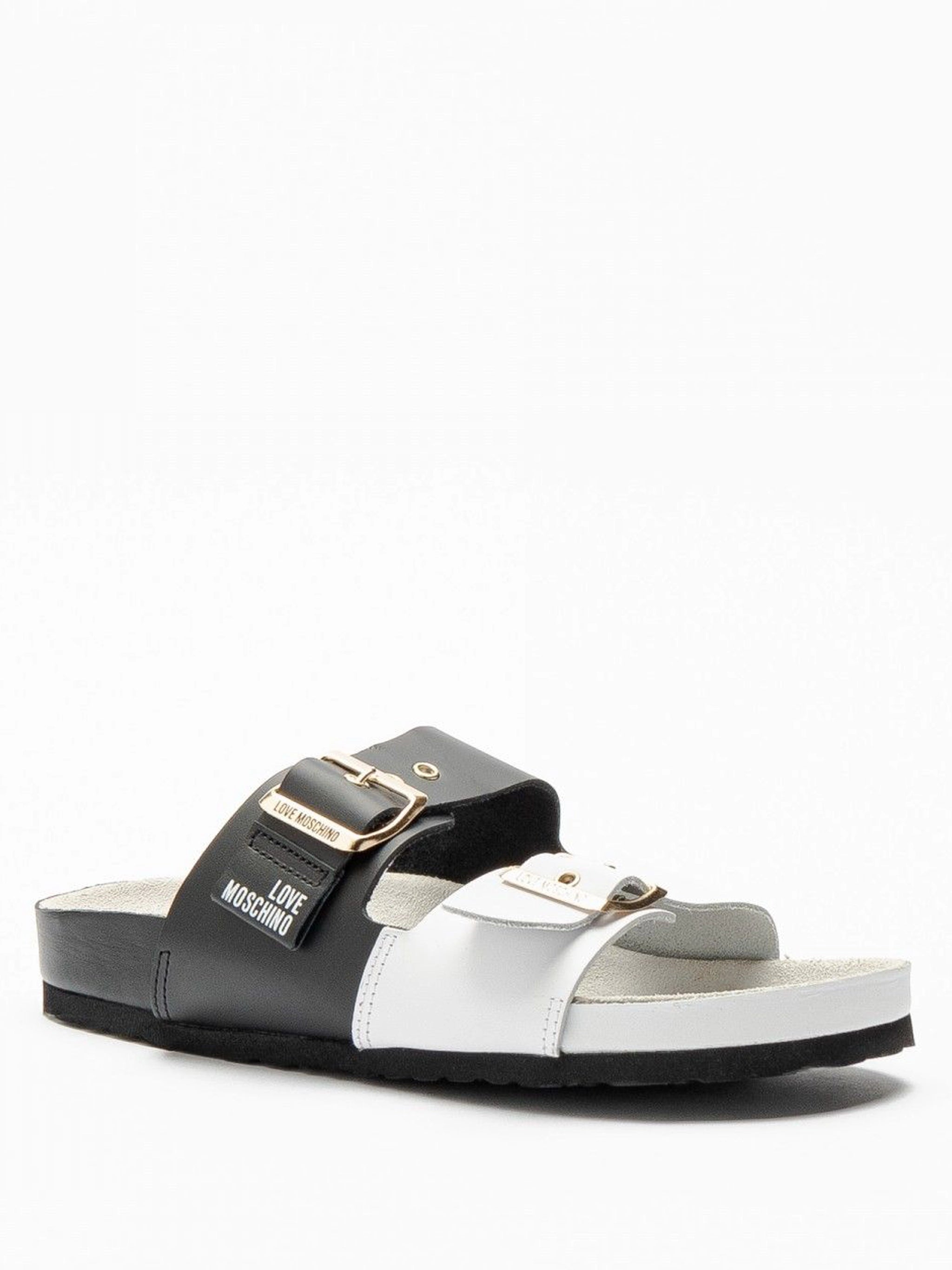 Logo Buckle Slides - Black / White by Love Moschino — alternate view