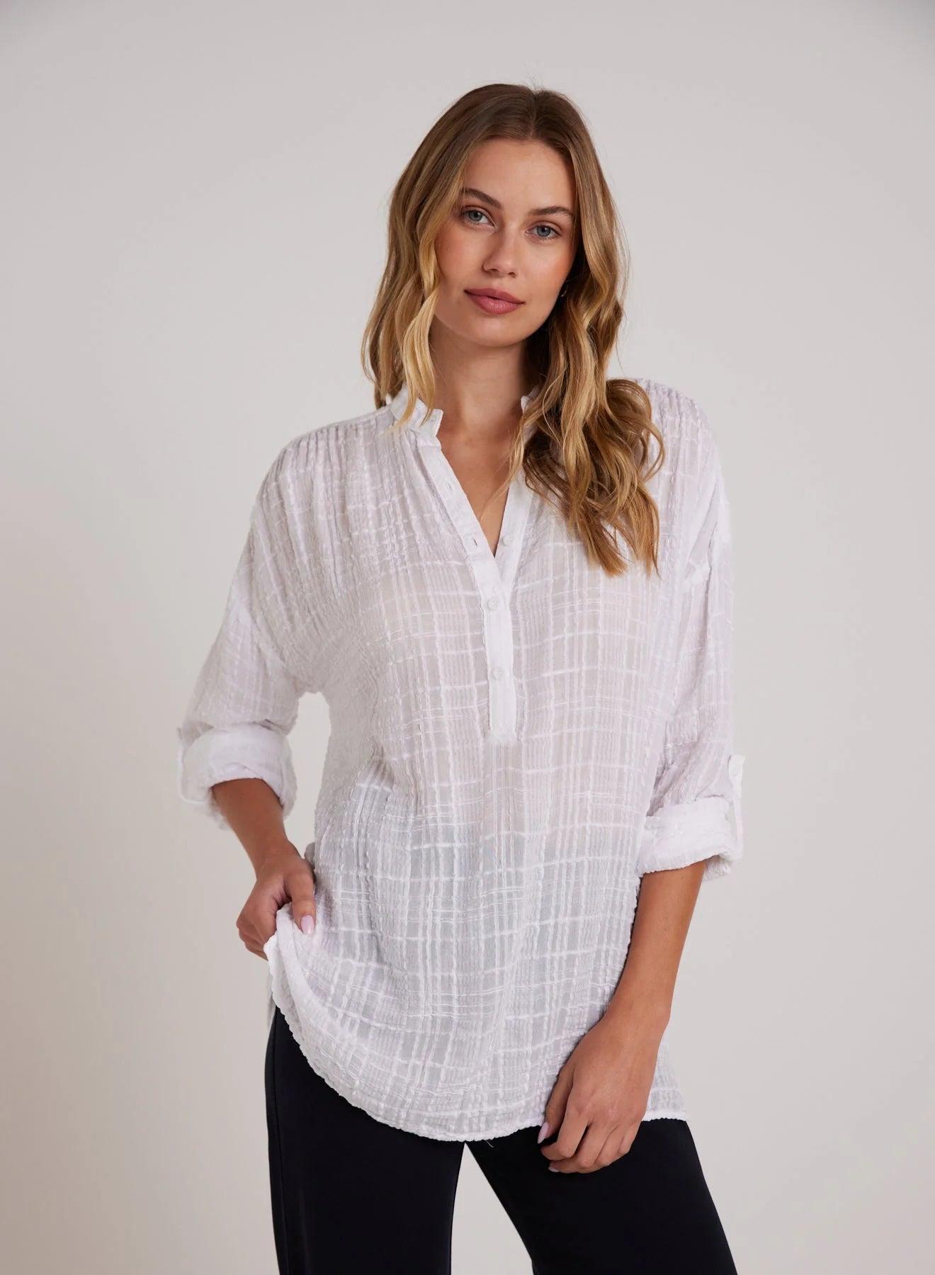 Long Sleeve Shirred Pullover - White by Bella Dahl | 25 South Boutiques