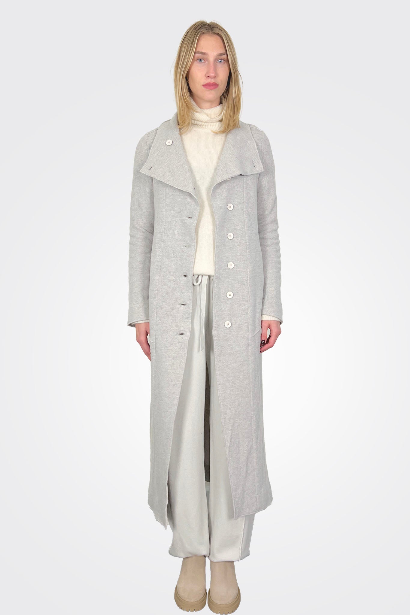 Long Slim High Collar Wool Coat - Grey Ice by Transit Par-Such | 25 South Boutiques