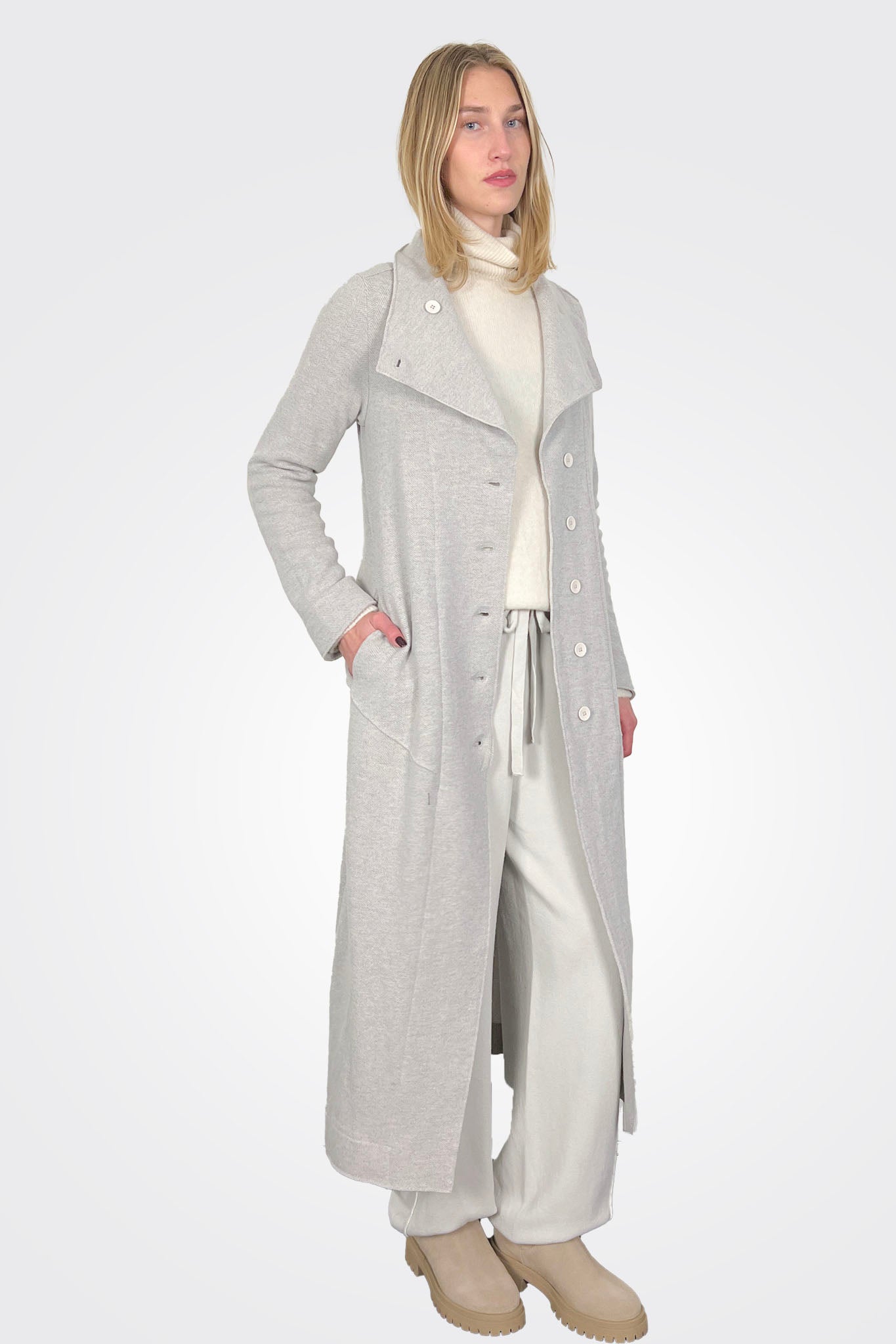 Long Slim High Collar Wool Coat - Grey Ice by Transit Par-Such — alternate view