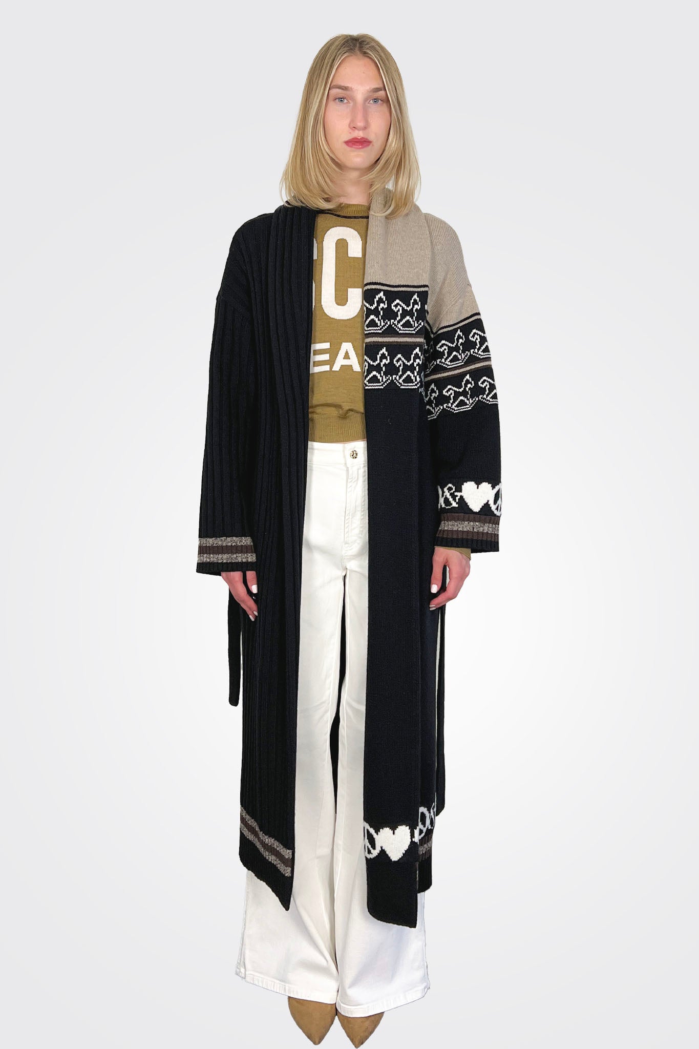 Peace Love Long Knit Jacket - Black Multi by Moschino | 25 South Boutiques