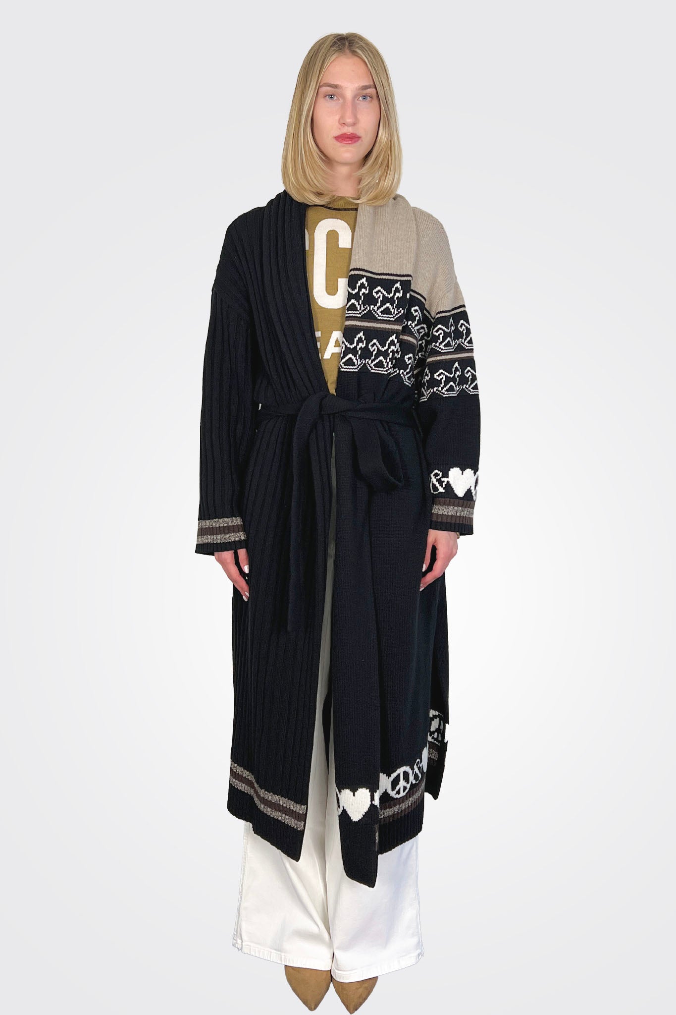 Peace Love Long Knit Jacket - Black Multi by Moschino — alternate view