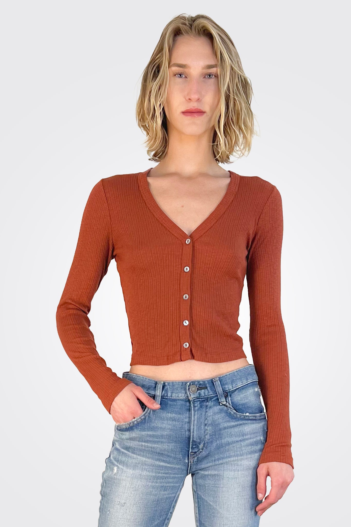 Lyla Ribbed Cardigan - Pecan by Michael Stars | 25 South Boutiques