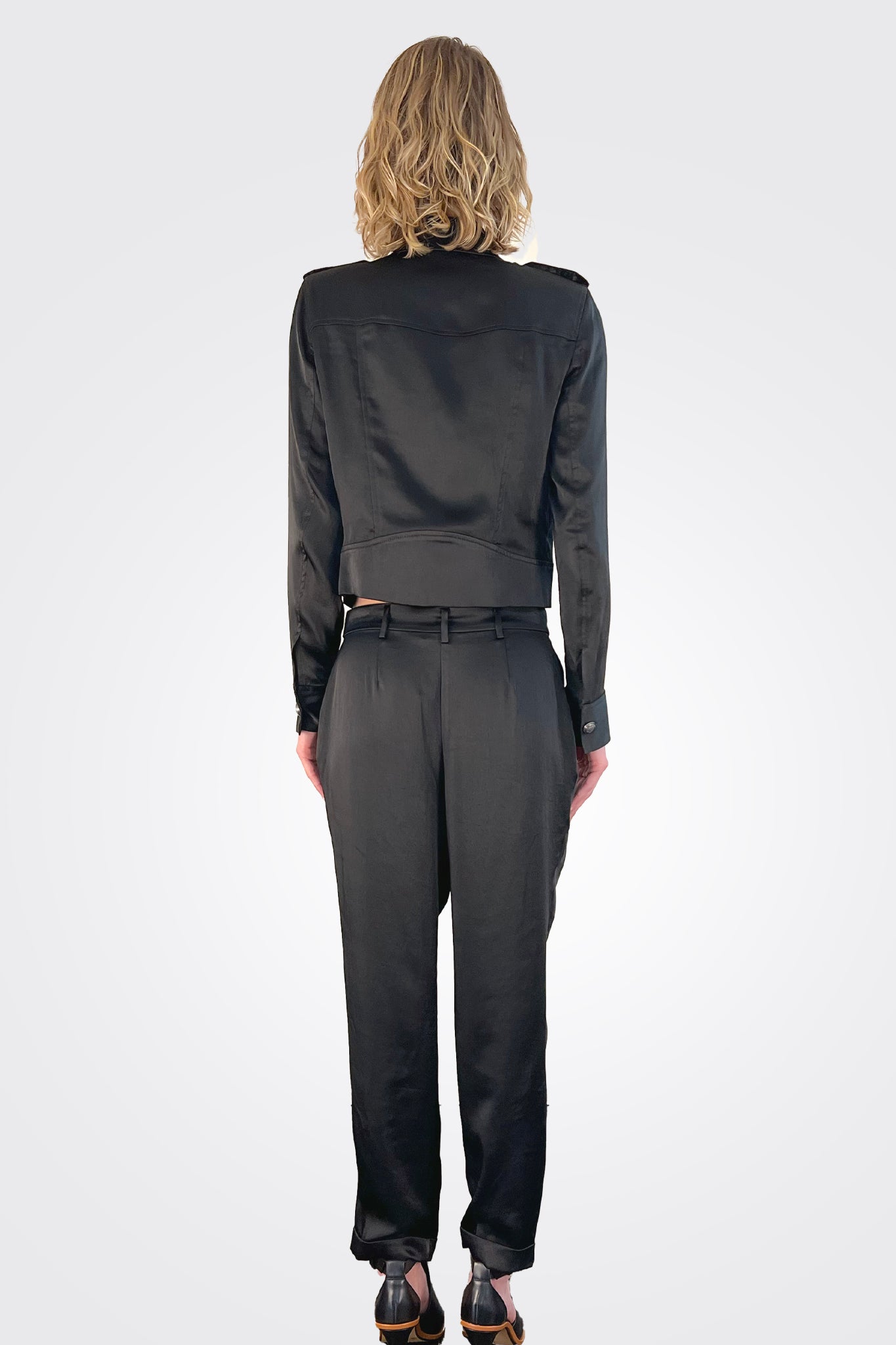 Madelyn Cuffed Crop Satin Pants - Black by Ramy Brook — view 3