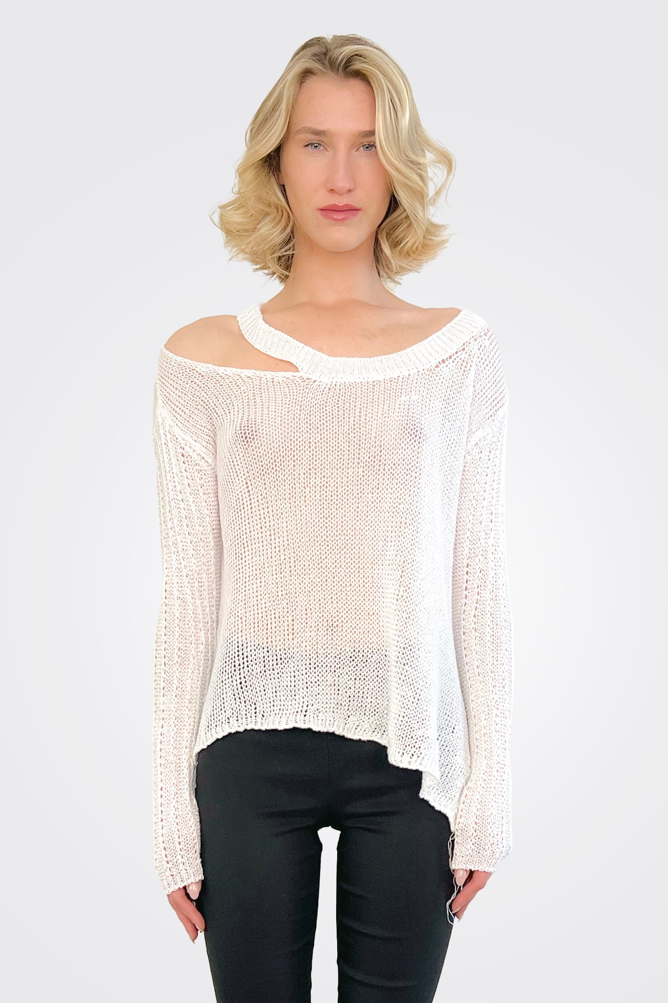 Open Collar Knitted Top - White by Malloni | 25 South Boutiques
