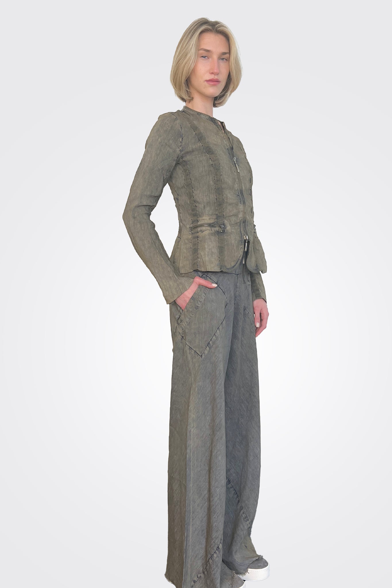 Linen Flared Trousers - Oil by Masnada — alternate view