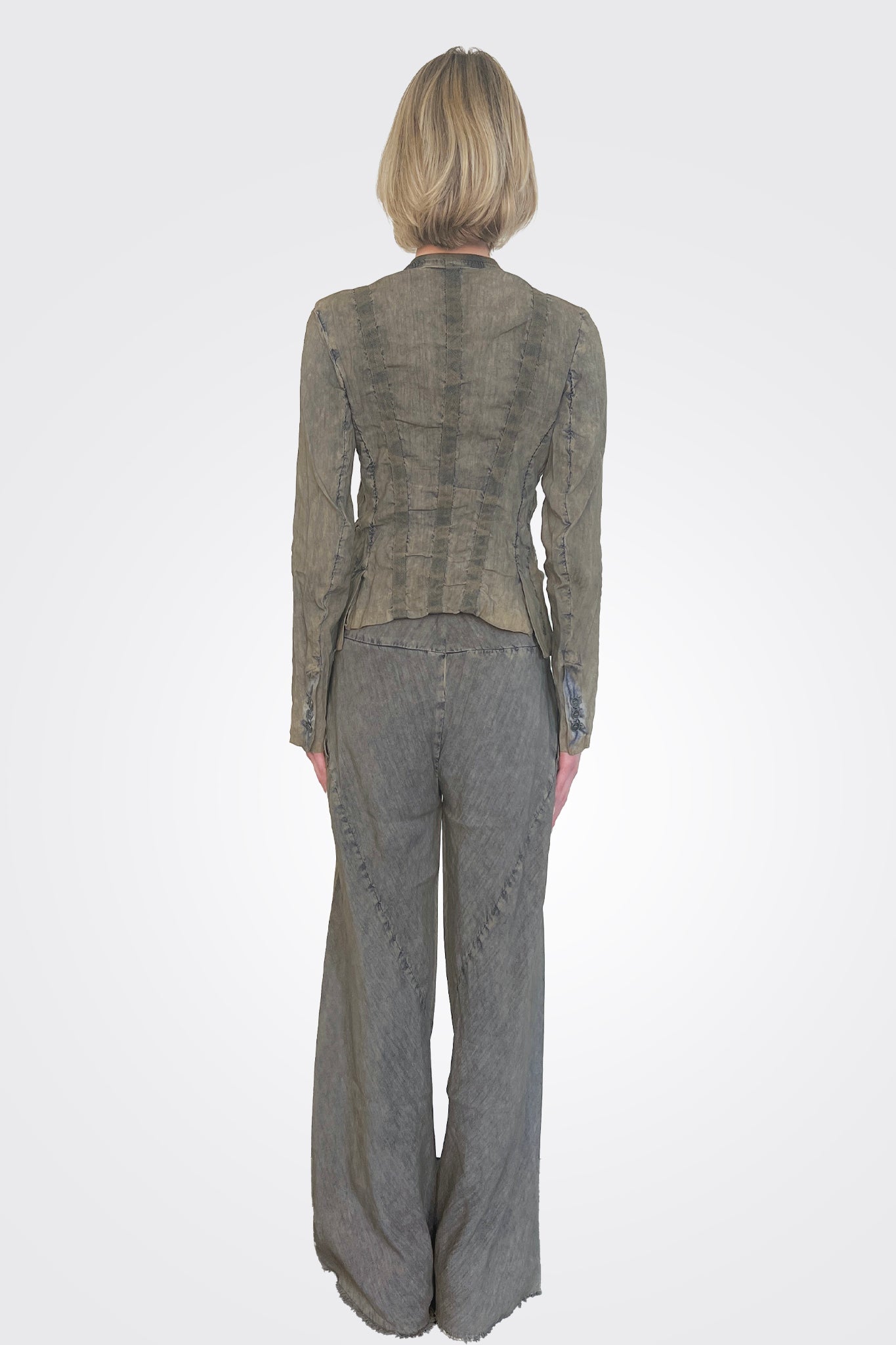 Linen Flared Trousers - Oil by Masnada — view 3
