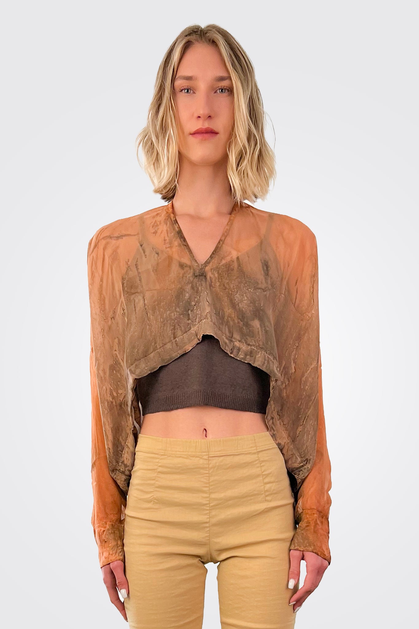 Shrug Sheer Cropped - Charred Copper by Masnada | 25 South Boutiques