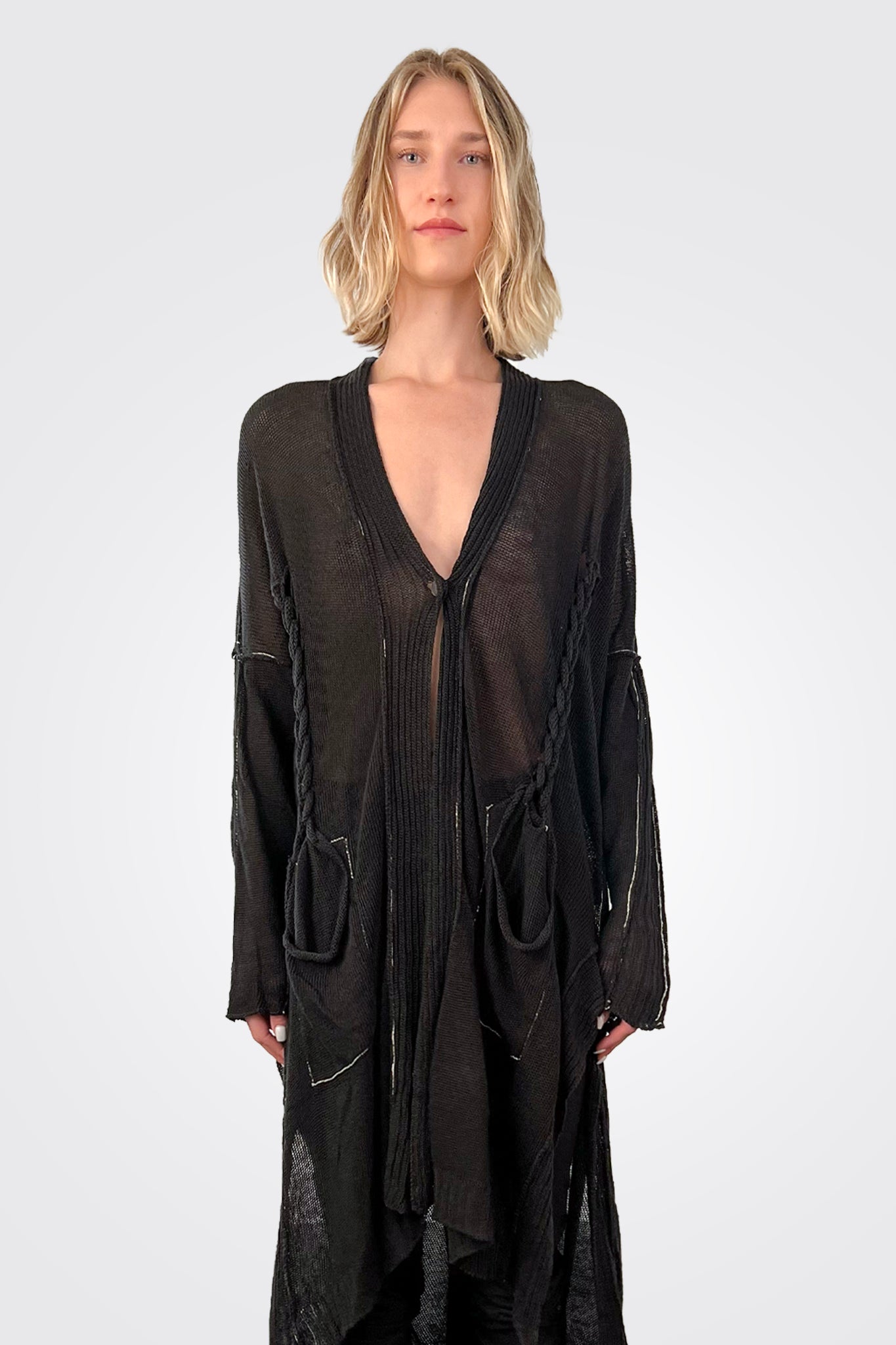 Ant Long Cardigan - Black by Masnada — alternate view