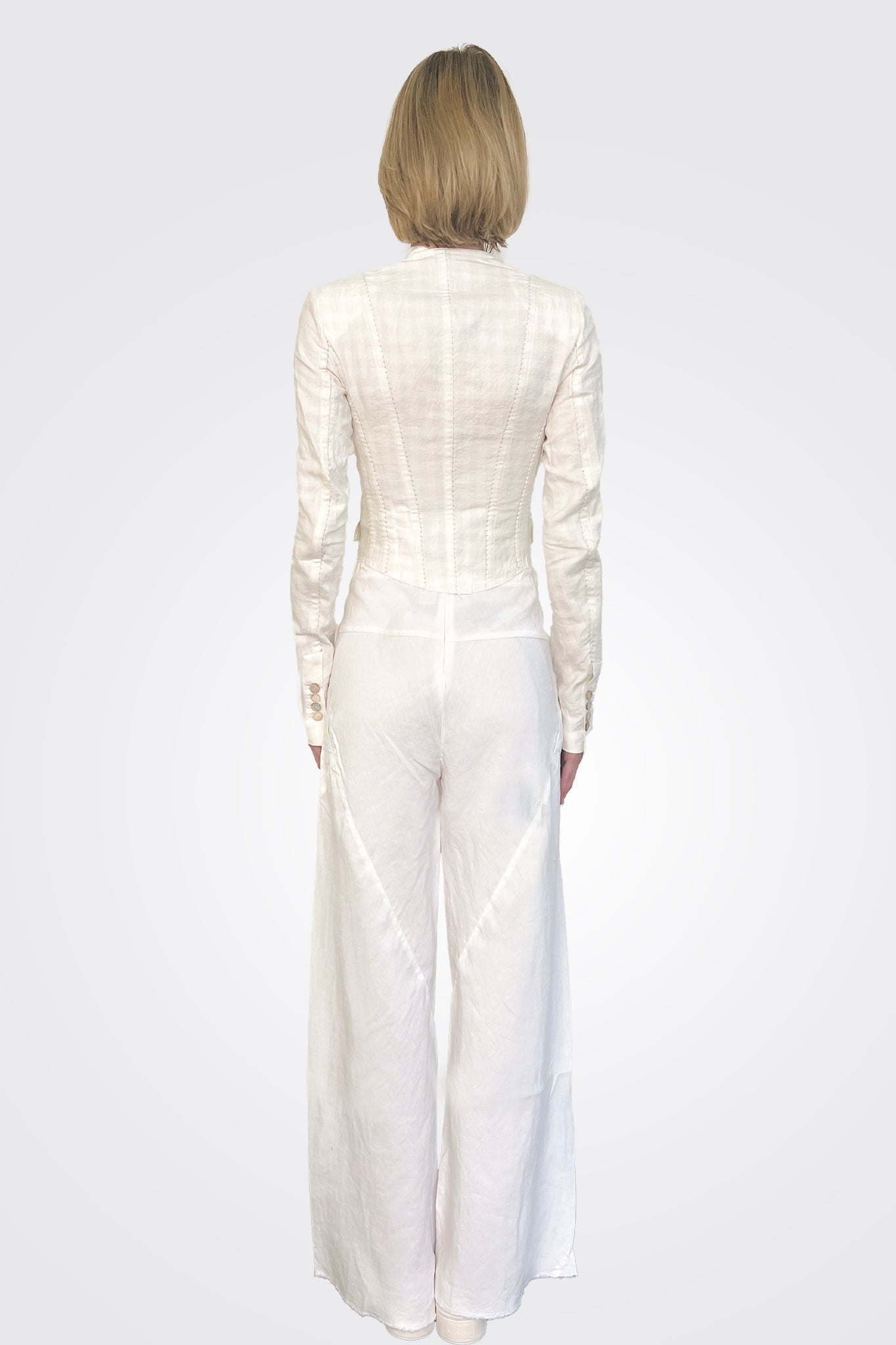 Linen Flared Trousers - Chalk by Masnada — alternate view