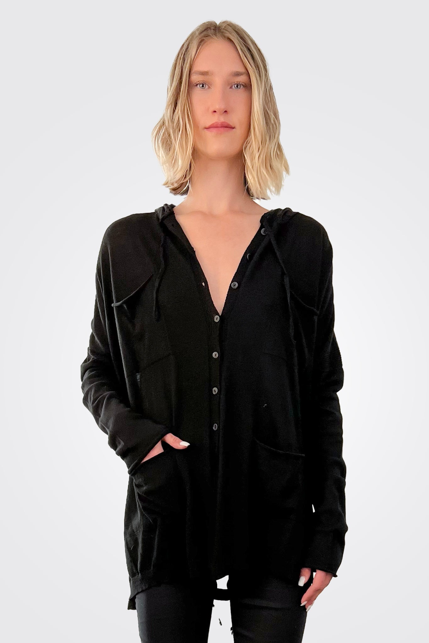 Cappuccio Hooded Knit Cardigan - Black by Masnada | 25 South Boutiques