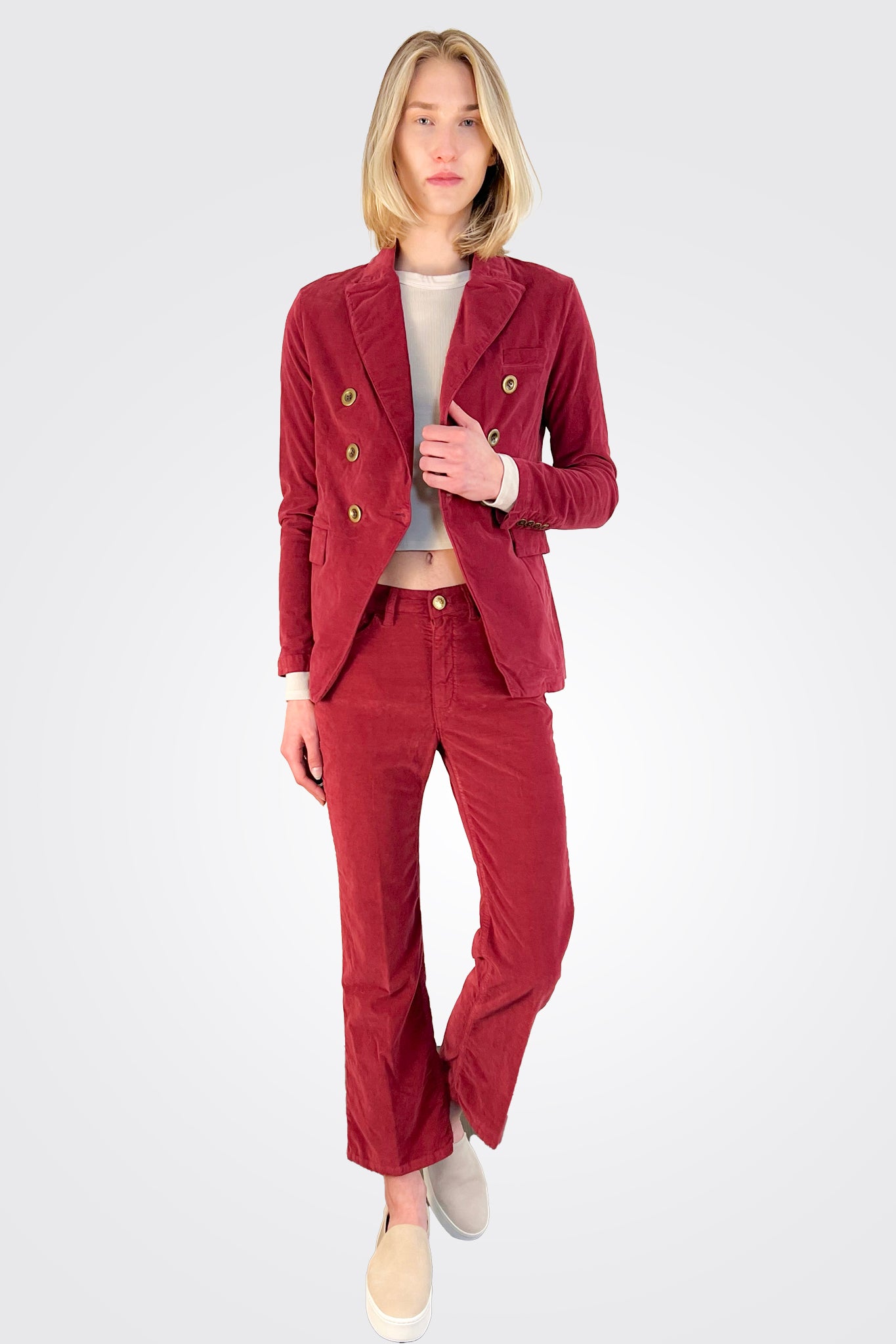 Caroline Double Breasted Velvet Blazer - Ruby by Masons — view 4