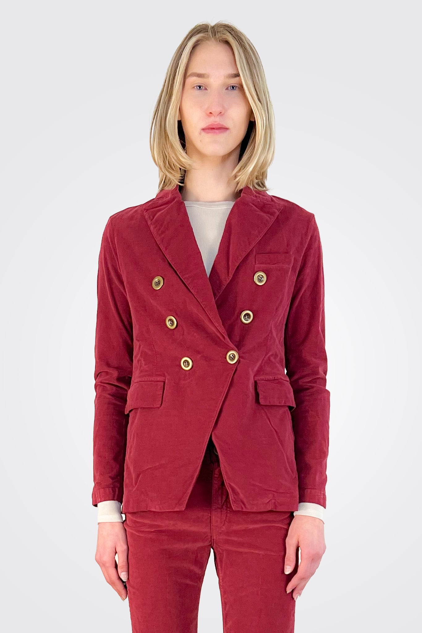 Caroline Double Breasted Velvet Blazer - Ruby by Masons — alternate view