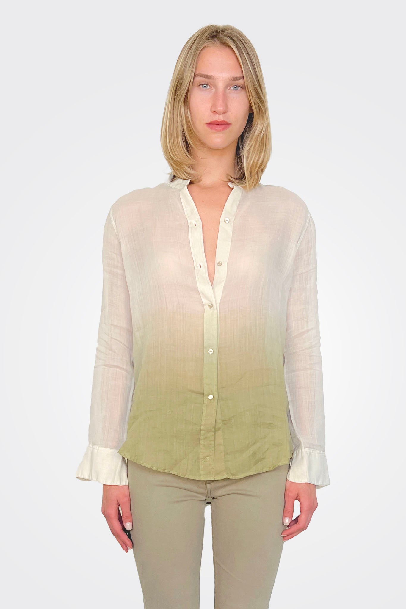 Delhi Mandarian Collar Blouse - Stucco Verde by Masons — view 4