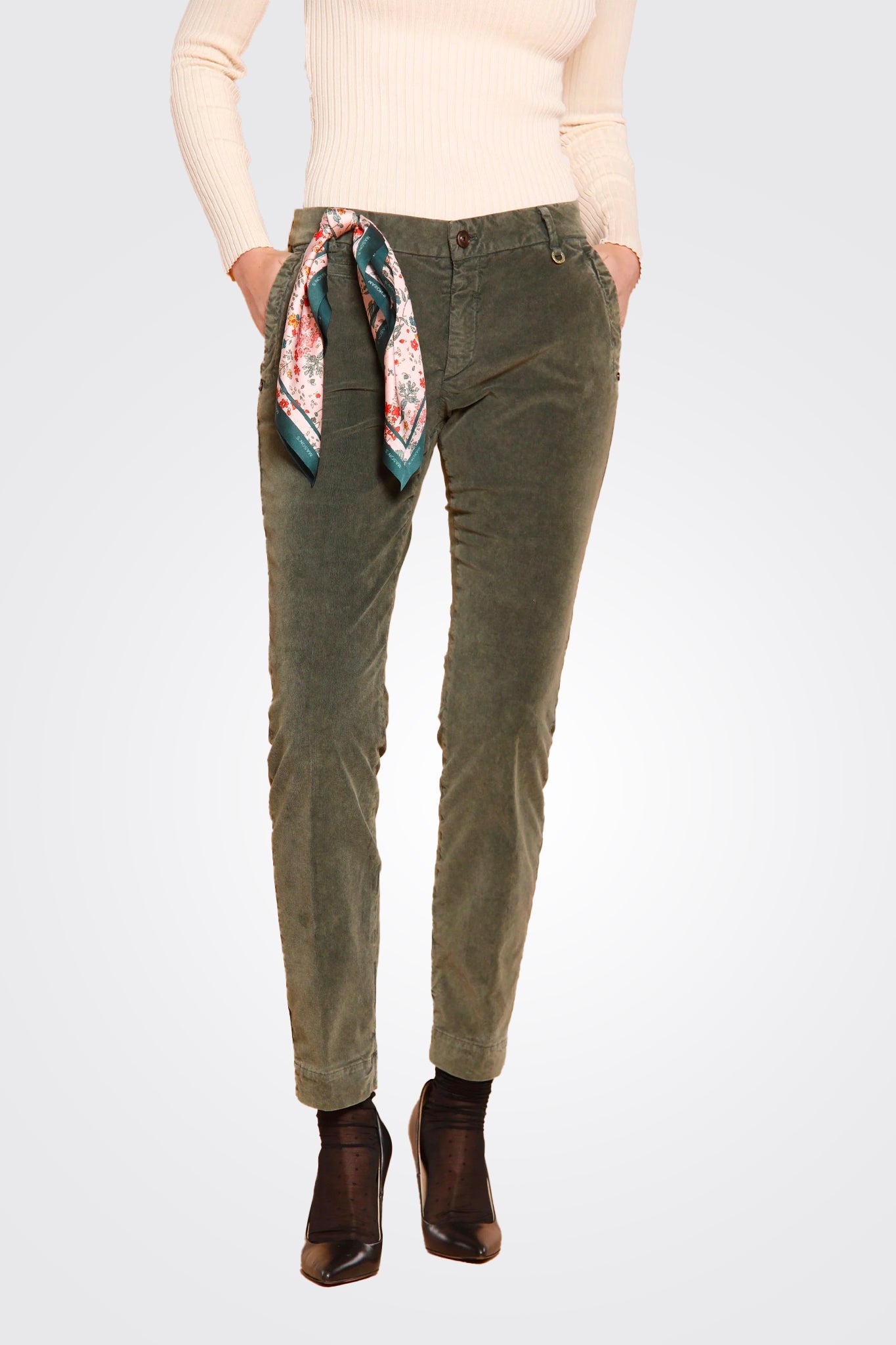 Jaqueline Velvet Chino Pants - Olive Green by Masons | 25 South Boutiques