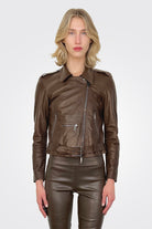 Asym Moto Leather Jacket - Mud Brown by Giorgio Brato — alternate view