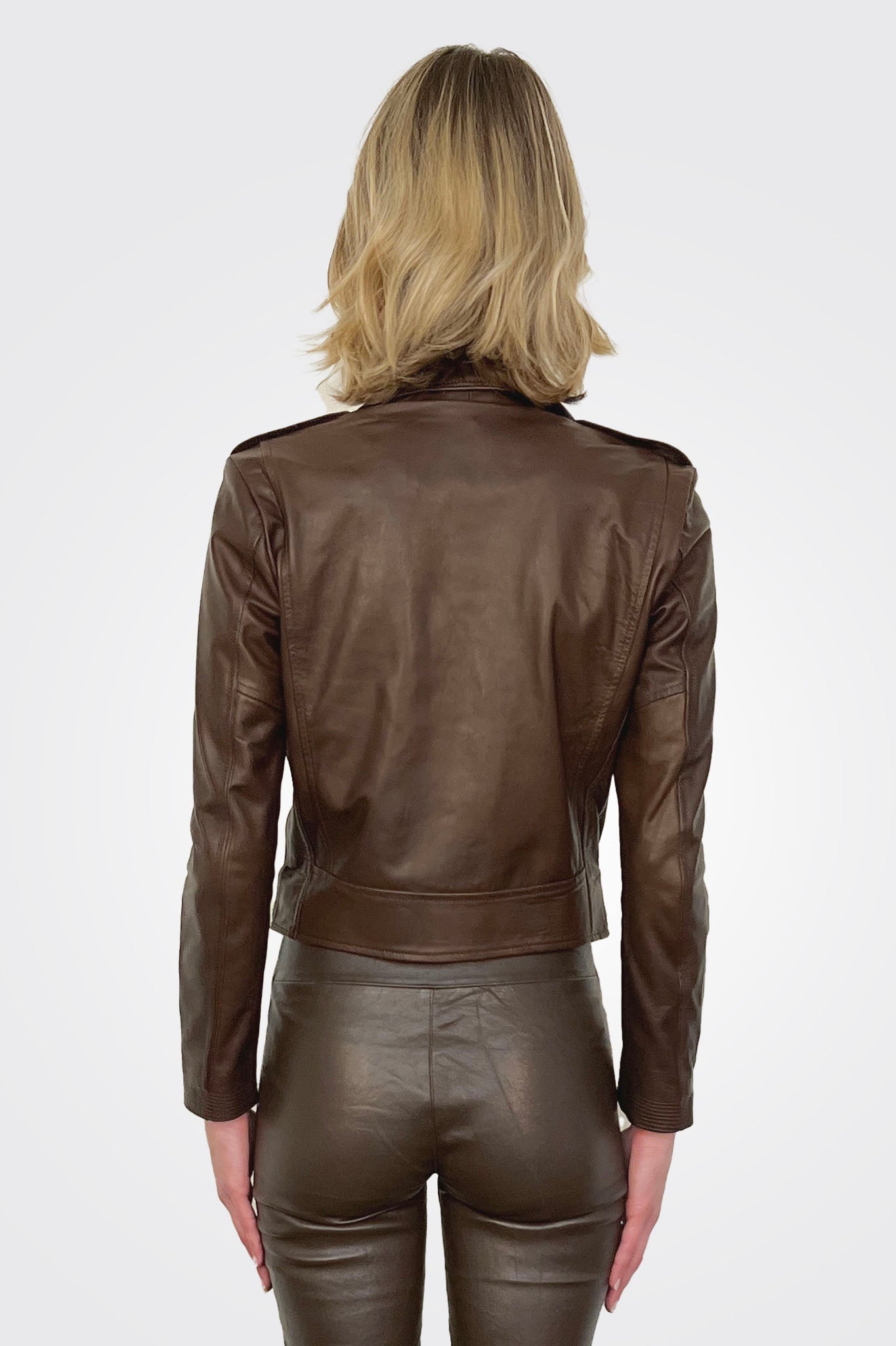 Asym Moto Leather Jacket - Mud Brown by Giorgio Brato — view 3