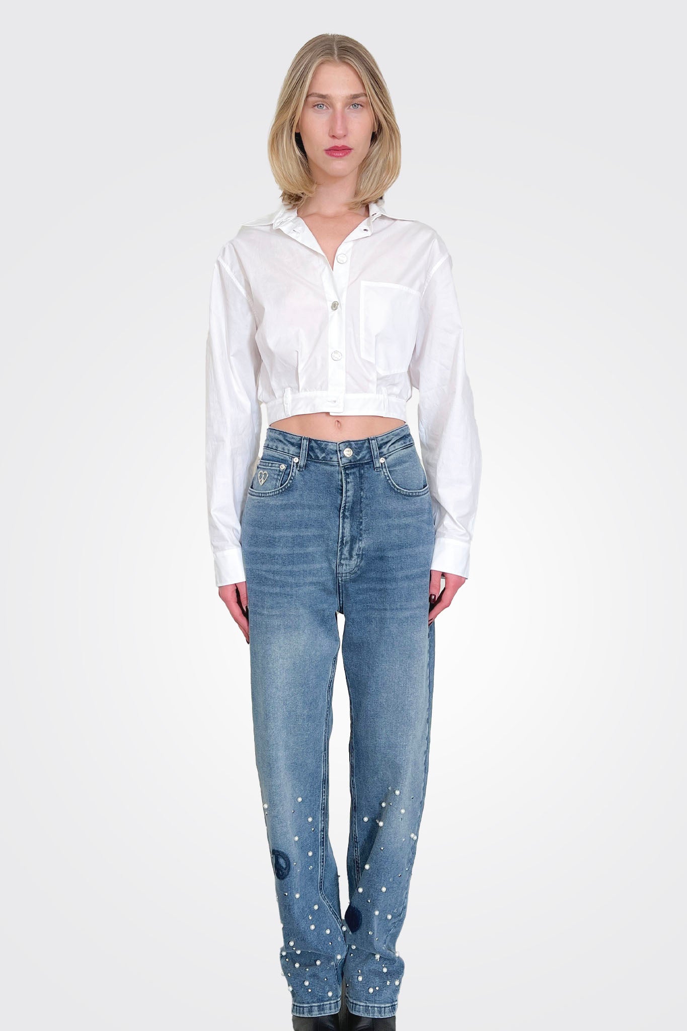 Patched Embellished Jeans - Blue by Moschino | 25 South Boutiques