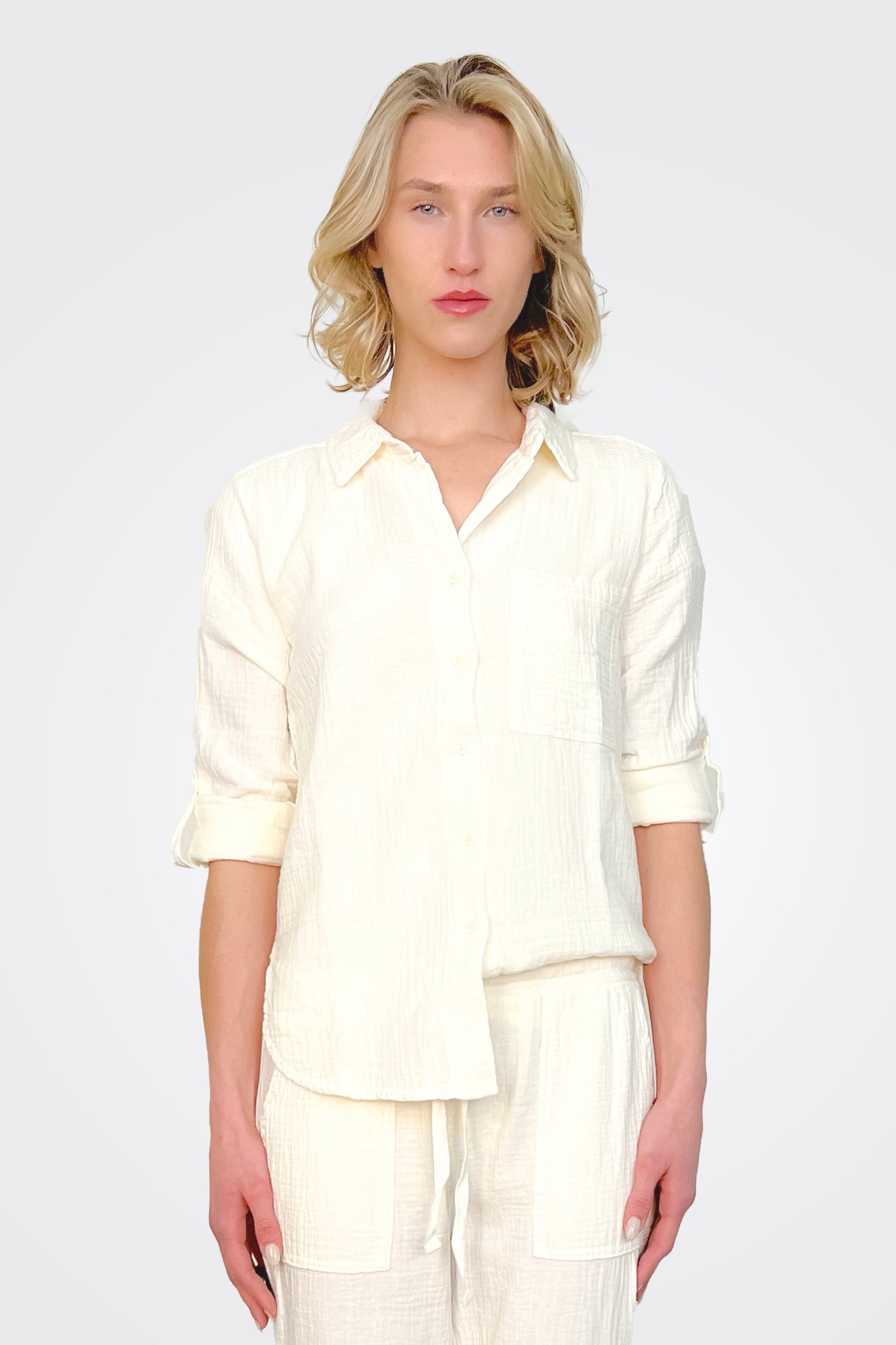 Long Sleeve Button Down Shirt - Macadamia by Bobi — alternate view