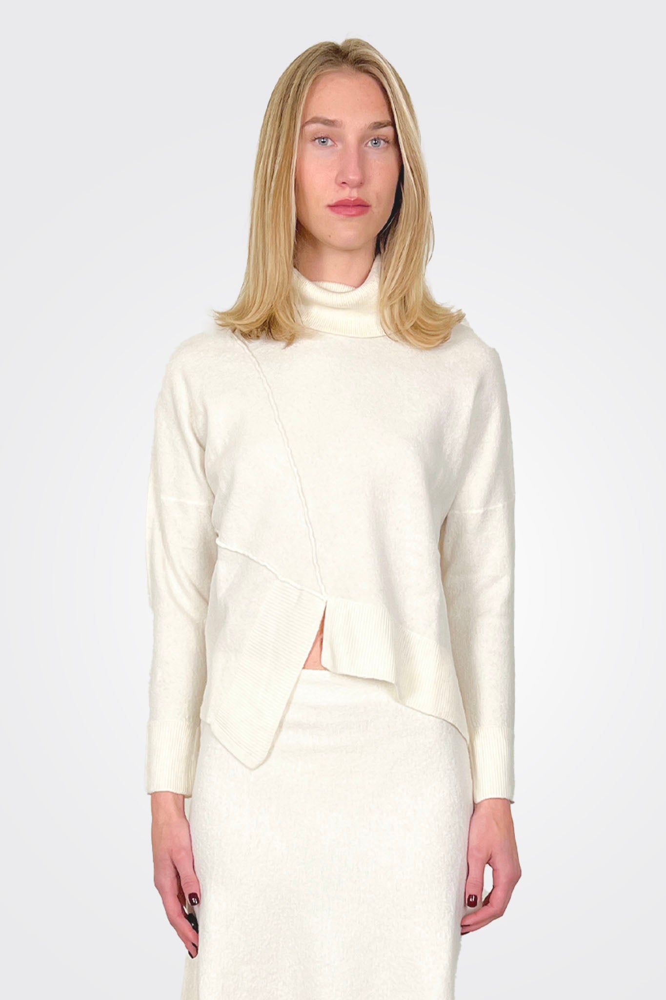 Asymmetrical Turtleneck Sweater - Latte by MeiMeij | 25 South Boutiques