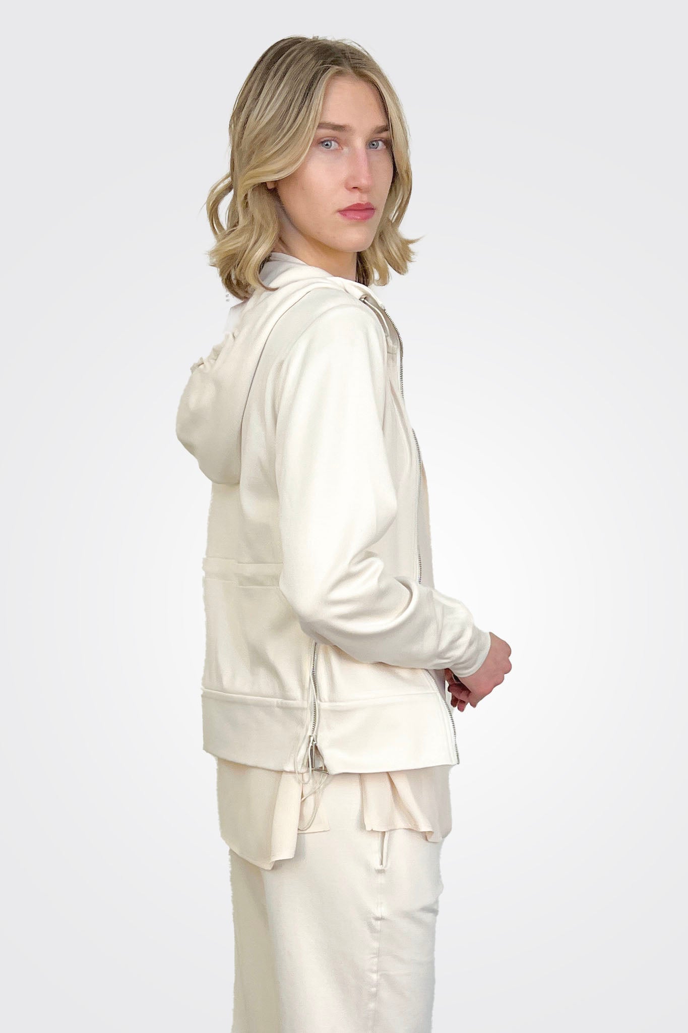 Multi Zip Hooded Jacket - Beige by MeiMeij — alternate view