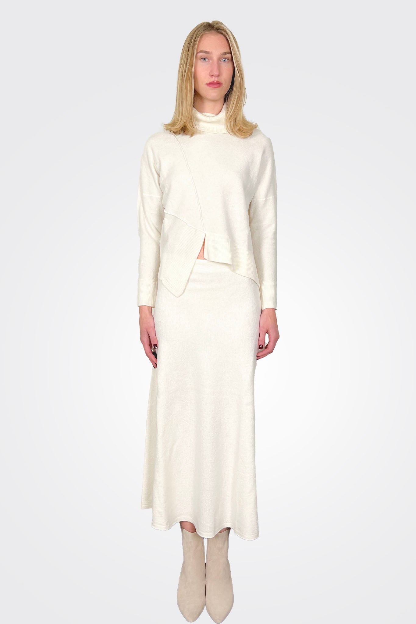 Asymmetrical Turtleneck Sweater - Latte by MeiMeij — alternate view