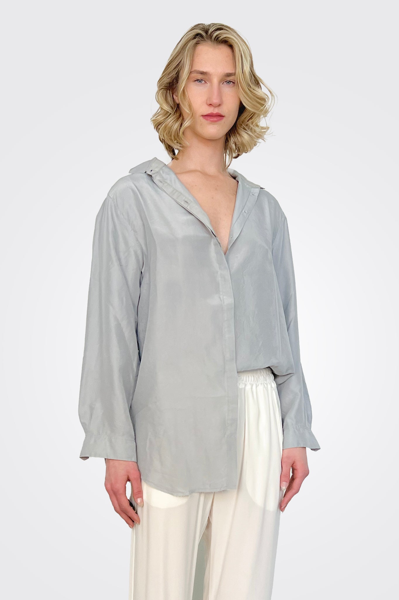 Silk Button Down Shirt - Mirage Grey by Kristensen | 25 South Boutiques