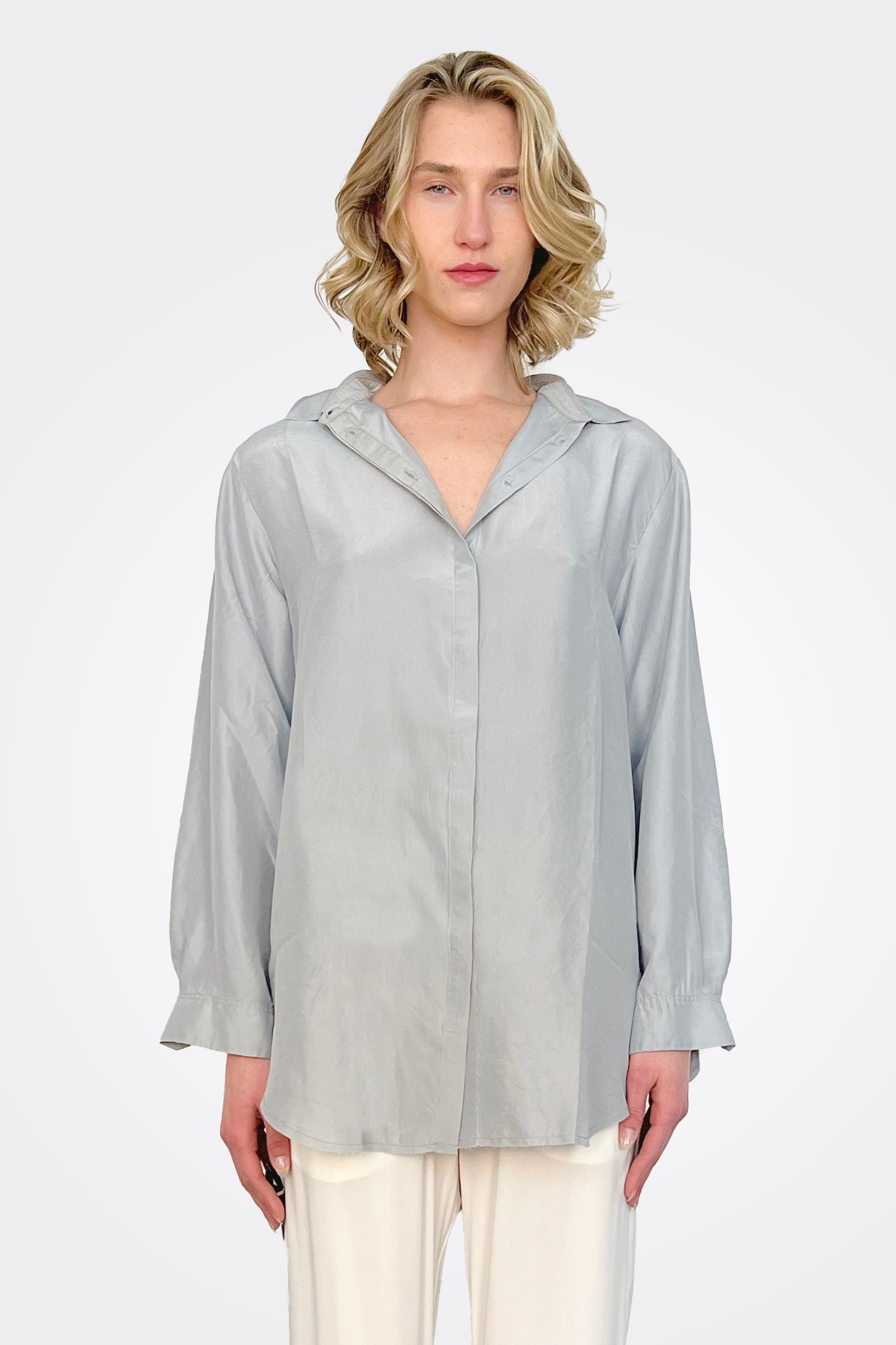 Silk Button Down Shirt - Mirage Grey by Kristensen — alternate view