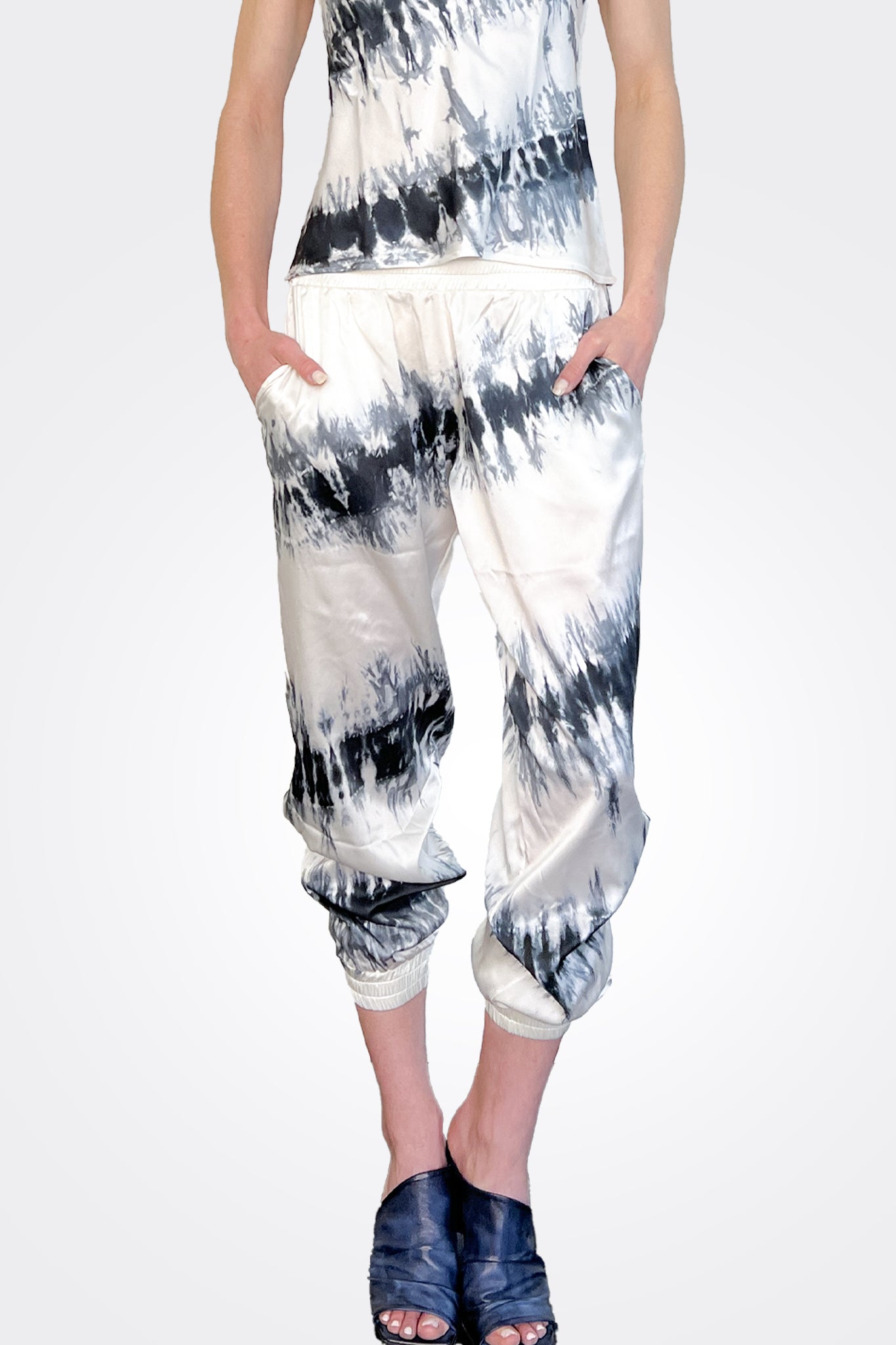 Silk Charmeuse Jogger - Black White Stripe by Michelle Jonas — alternate view