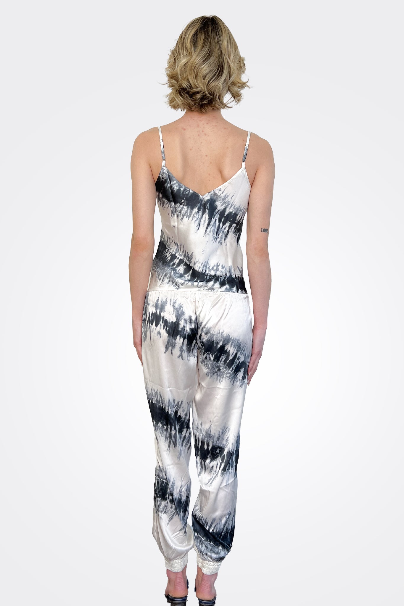 Silk Charmeuse Jogger - Black White Stripe by Michelle Jonas — view 3