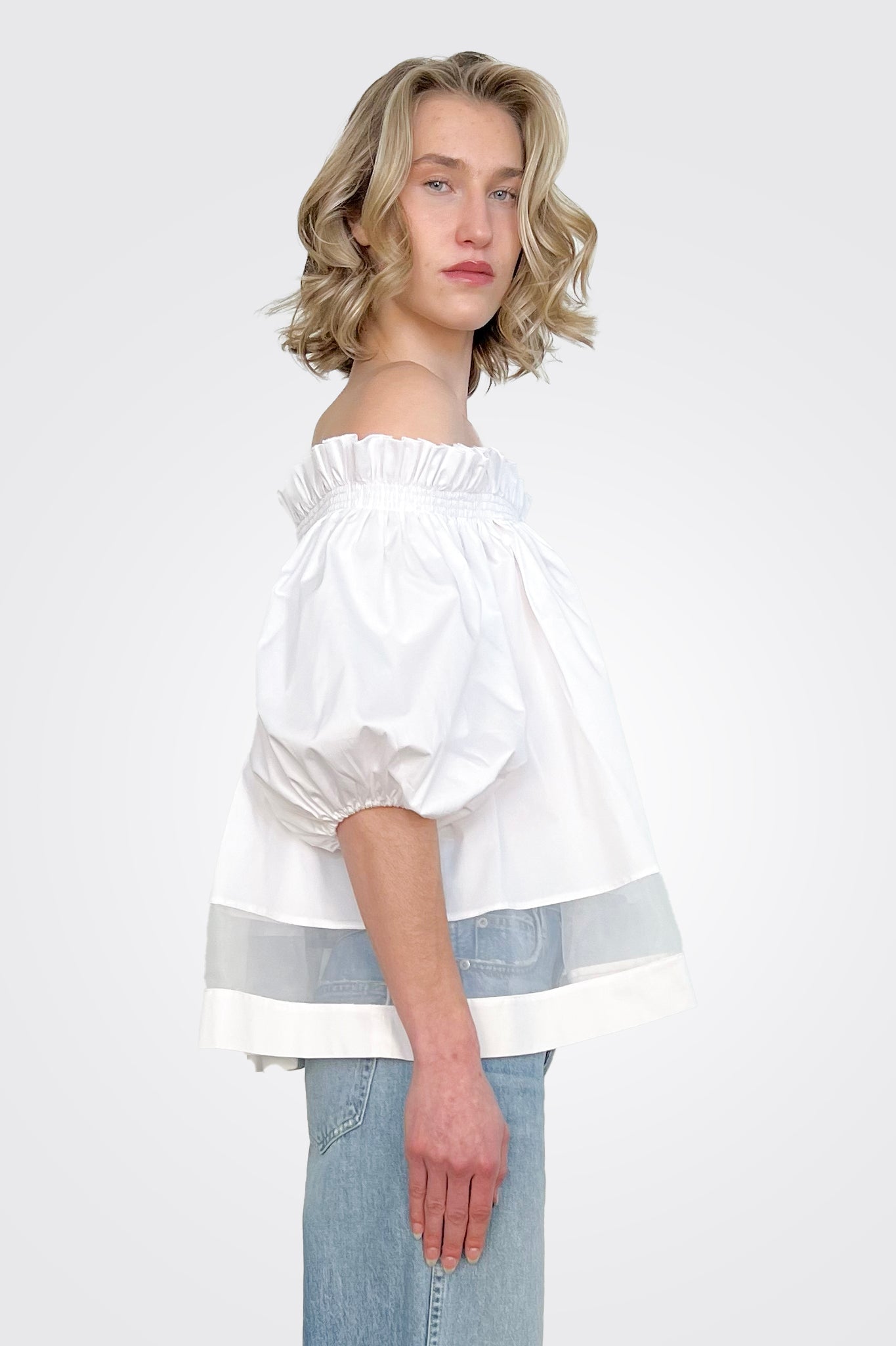 Off Shoulder Puff Sleeve Blouse - White by Milva Mi — view 4