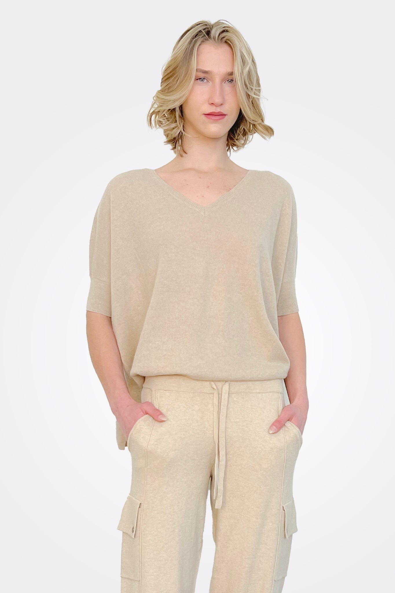 Supima Cotton Cashmere V Neck Sweater - Brown Sugar by Minnie Rose | 25 South Boutiques