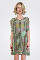 Short Sleeve V Neck Mini Dress - Green Multi by Missoni — alternate view