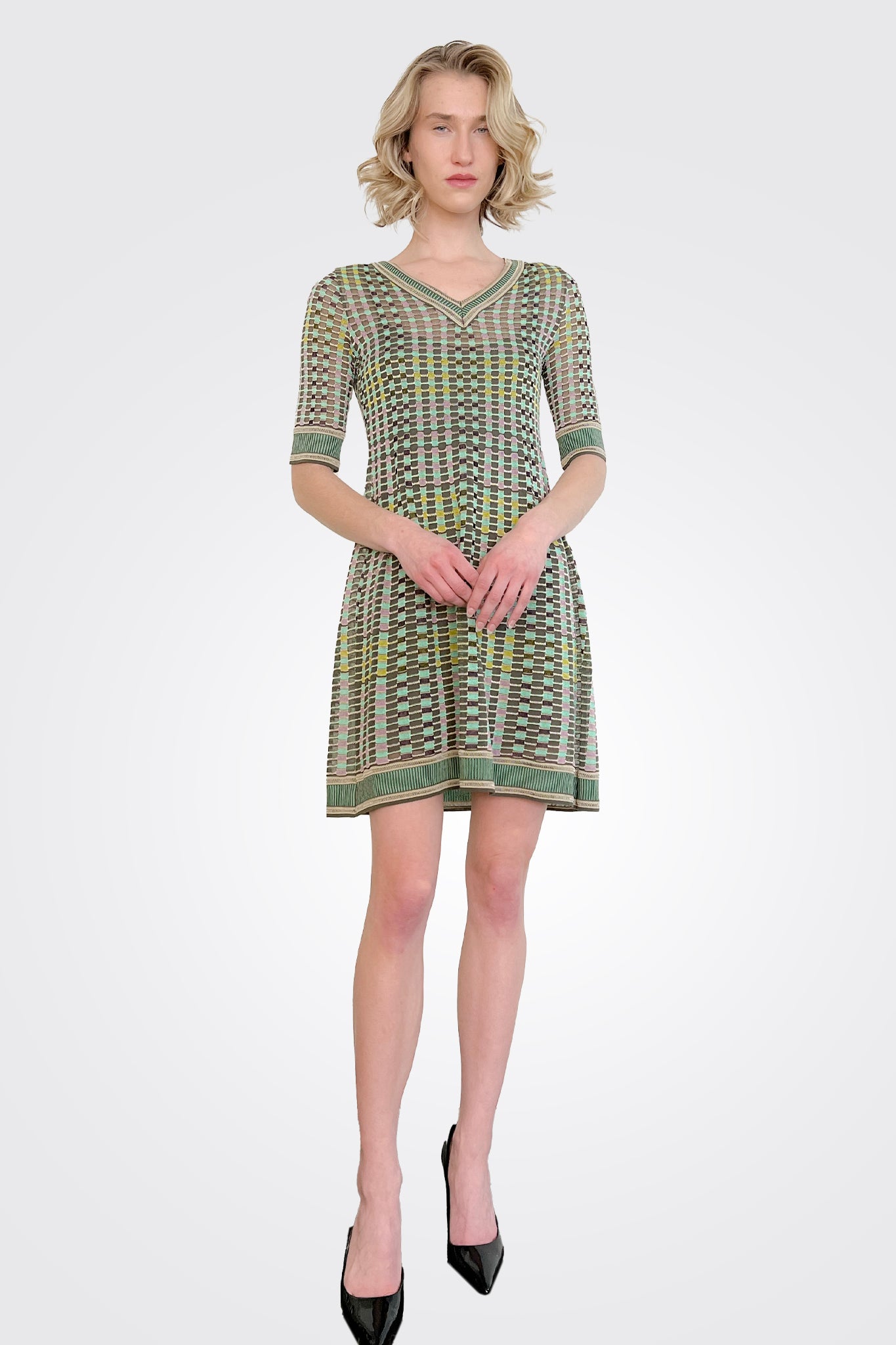 Short Sleeve V Neck Mini Dress - Green Multi by Missoni | 25 South Boutiques