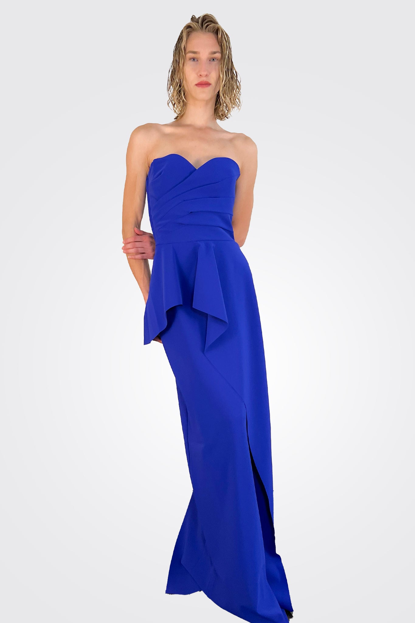 Miya Strapless Peplum Gown - Inchiostro by Chiara Boni | 25 South Boutiques