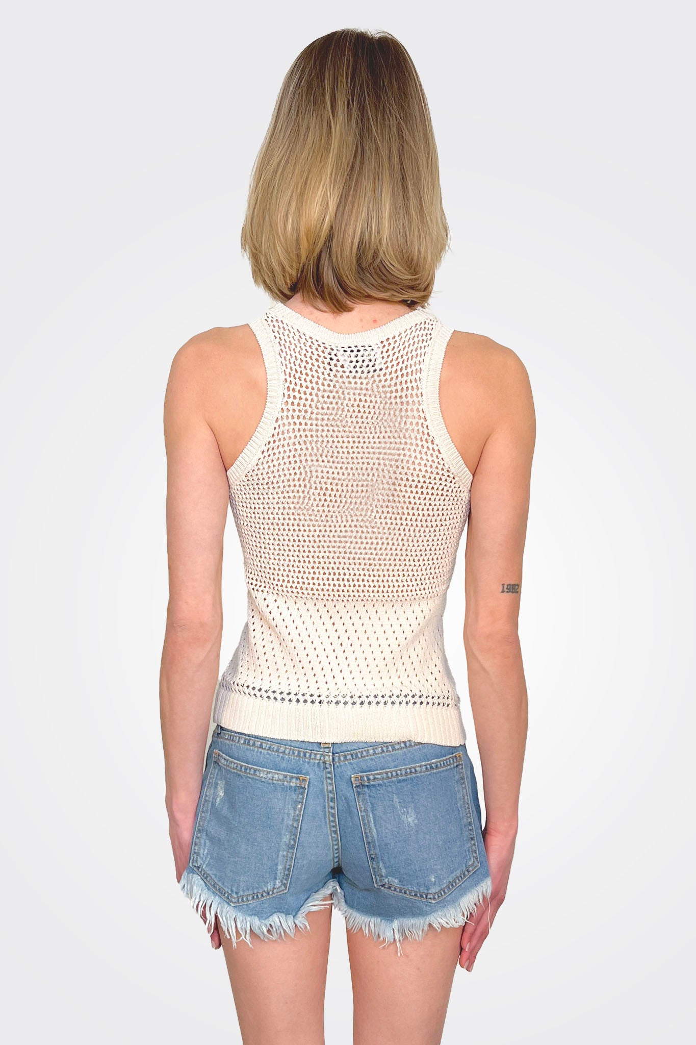 Knit Logo Sleeveless Top - Cream by Moschino — alternate view