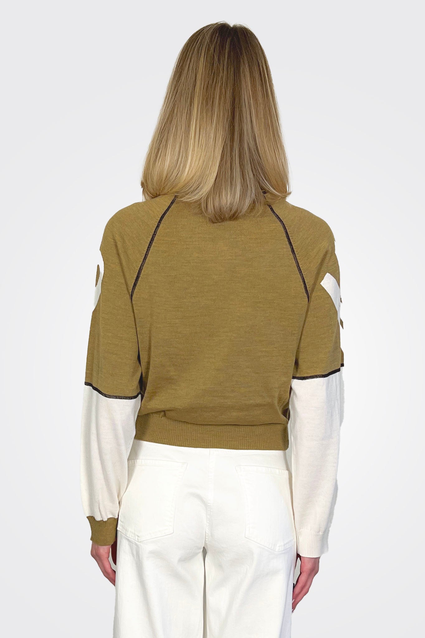 Long Sleeve Name Sweater - Tan White by Moschino — alternate view
