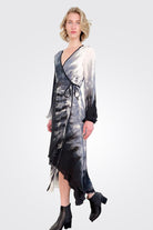 Jennifer Long Sleeve Wrap Dress - Sand Black by Michelle Jonas — alternate view