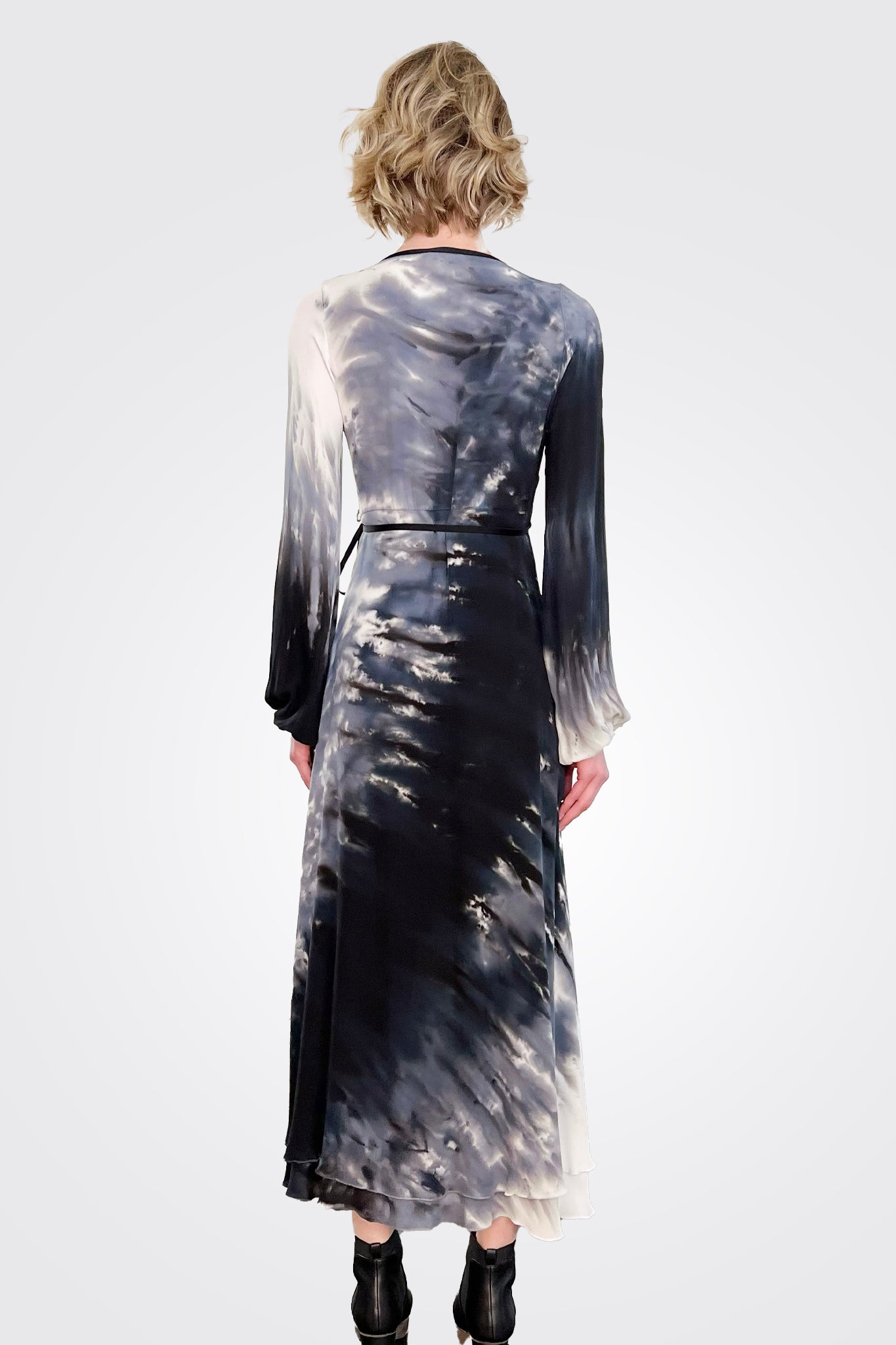 Jennifer Long Sleeve Wrap Dress - Sand Black by Michelle Jonas — view 4