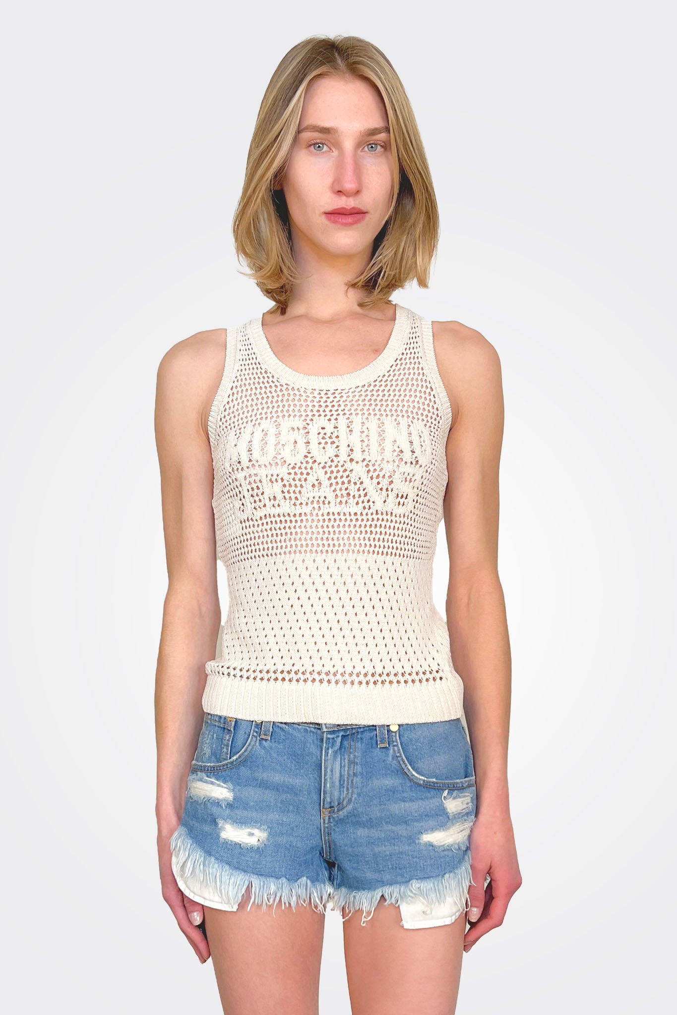Knit Logo Sleeveless Top - Cream by Moschino | 25 South Boutiques