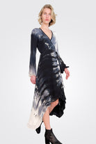 Jennifer Long Sleeve Wrap Dress - Sand Black by Michelle Jonas | 25 South Boutiques