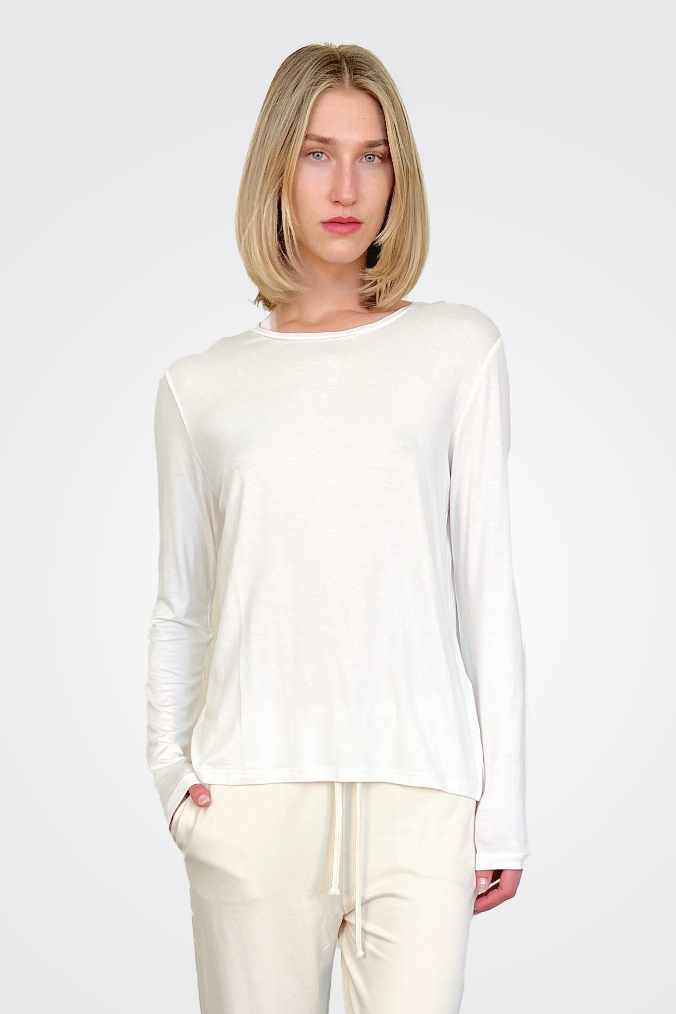 Soft Touch Semi Relaxed Crewneck - Off White by Majestic | 25 South Boutiques