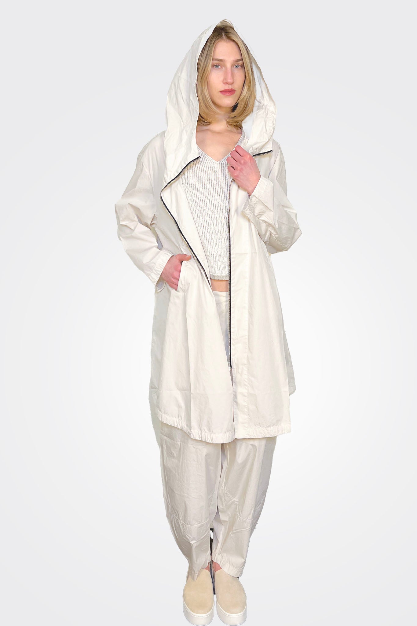 Hooded Midi Trench Coat - Milk by Transit Par-Such | 25 South Boutiques