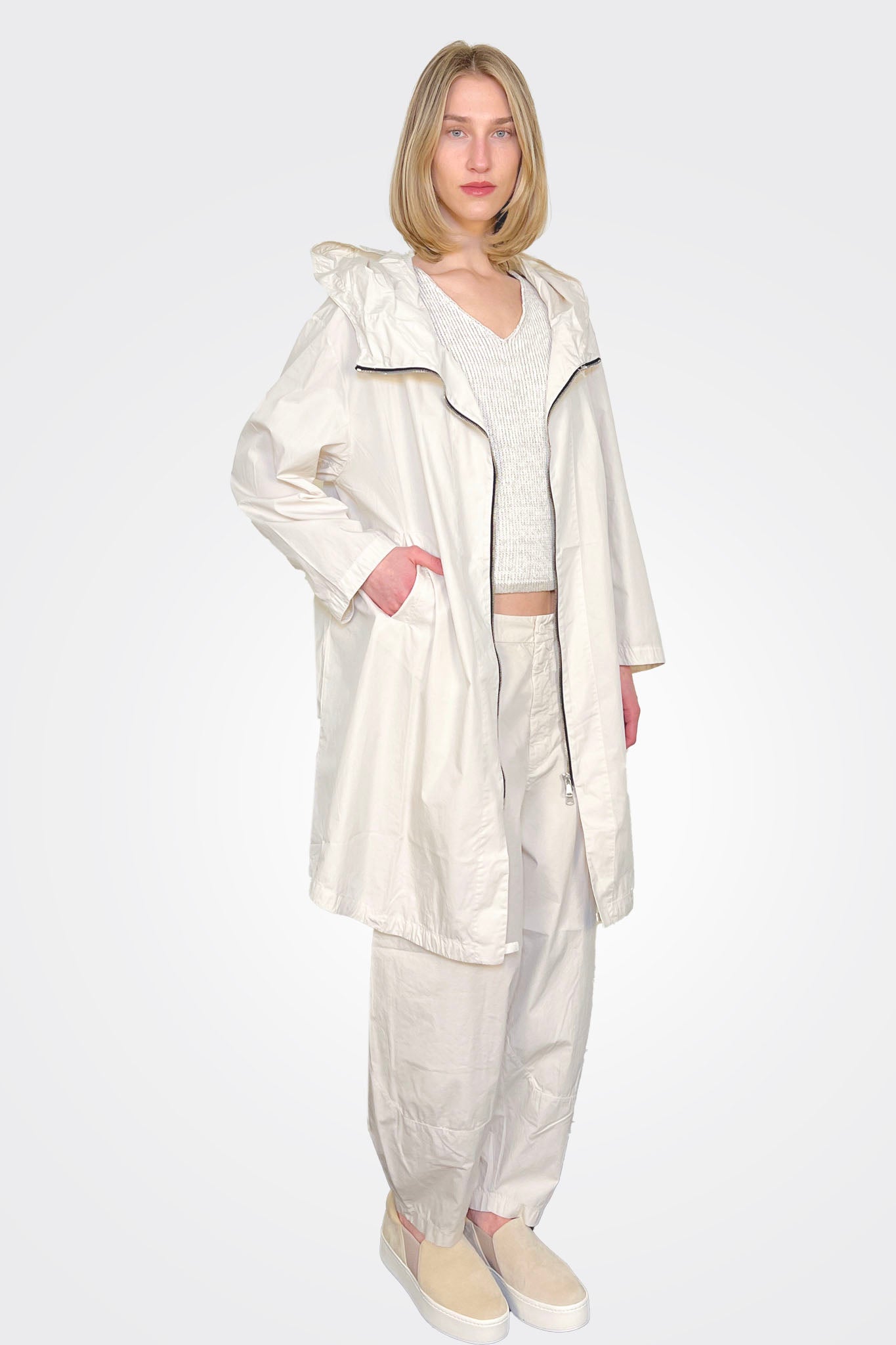 Hooded Midi Trench Coat - Milk by Transit Par-Such — view 3