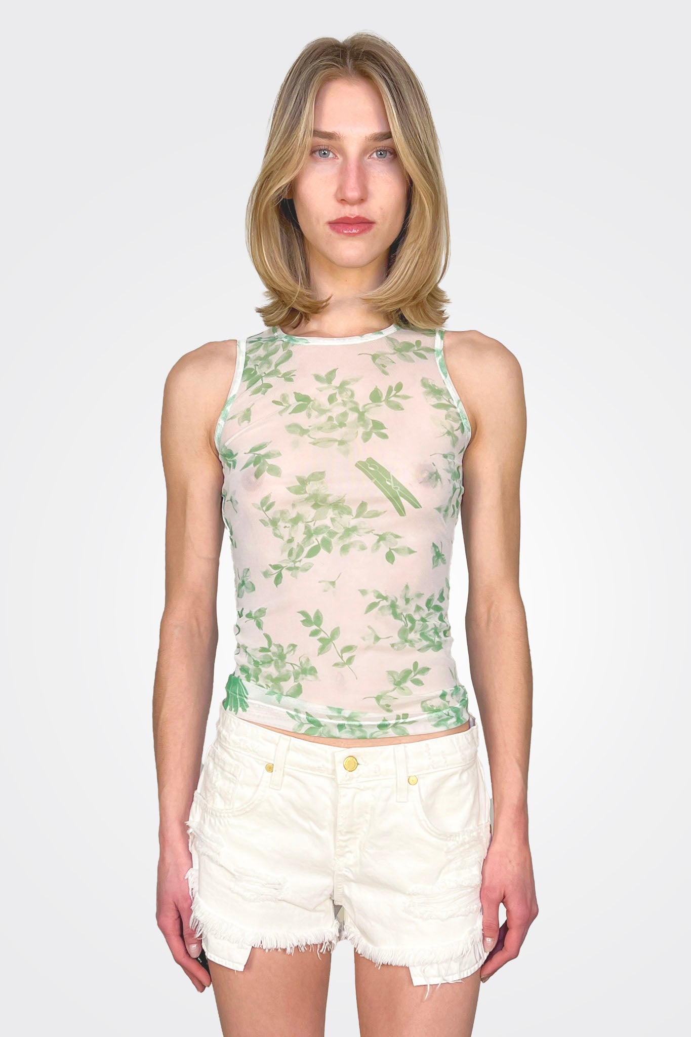 Greenery Sheer Tank - White by Moschino | 25 South Boutiques