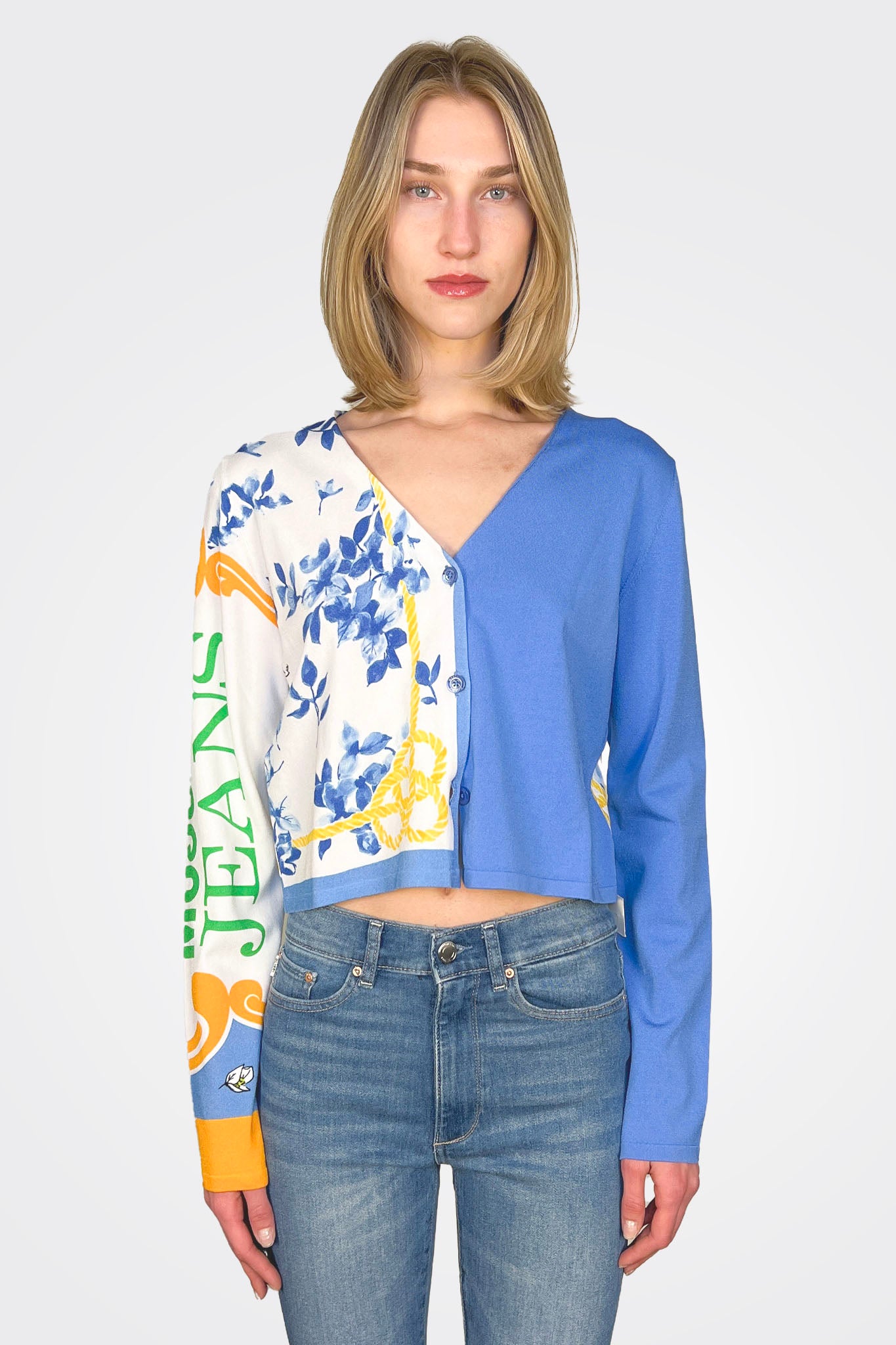 Mixed Media Cardigan - Blue Multi by Moschino | 25 South Boutiques