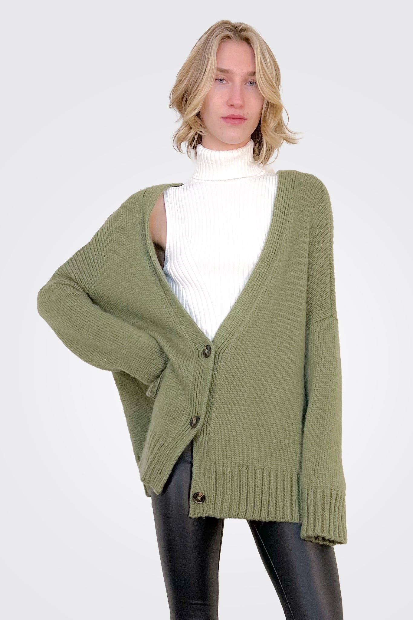 Oversized Low Neck Cardigan - Moss Olive by Wooden Ships | 25 South Boutiques
