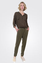 Cargo Pocket Tie Front Top - Moss by Maven West — view 3