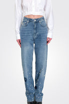 Patched Embellished Jeans - Blue by Moschino — alternate view
